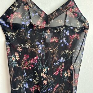 Fantasies by Morgan Taylor Vintage Black Sheer Top with Floral Design
